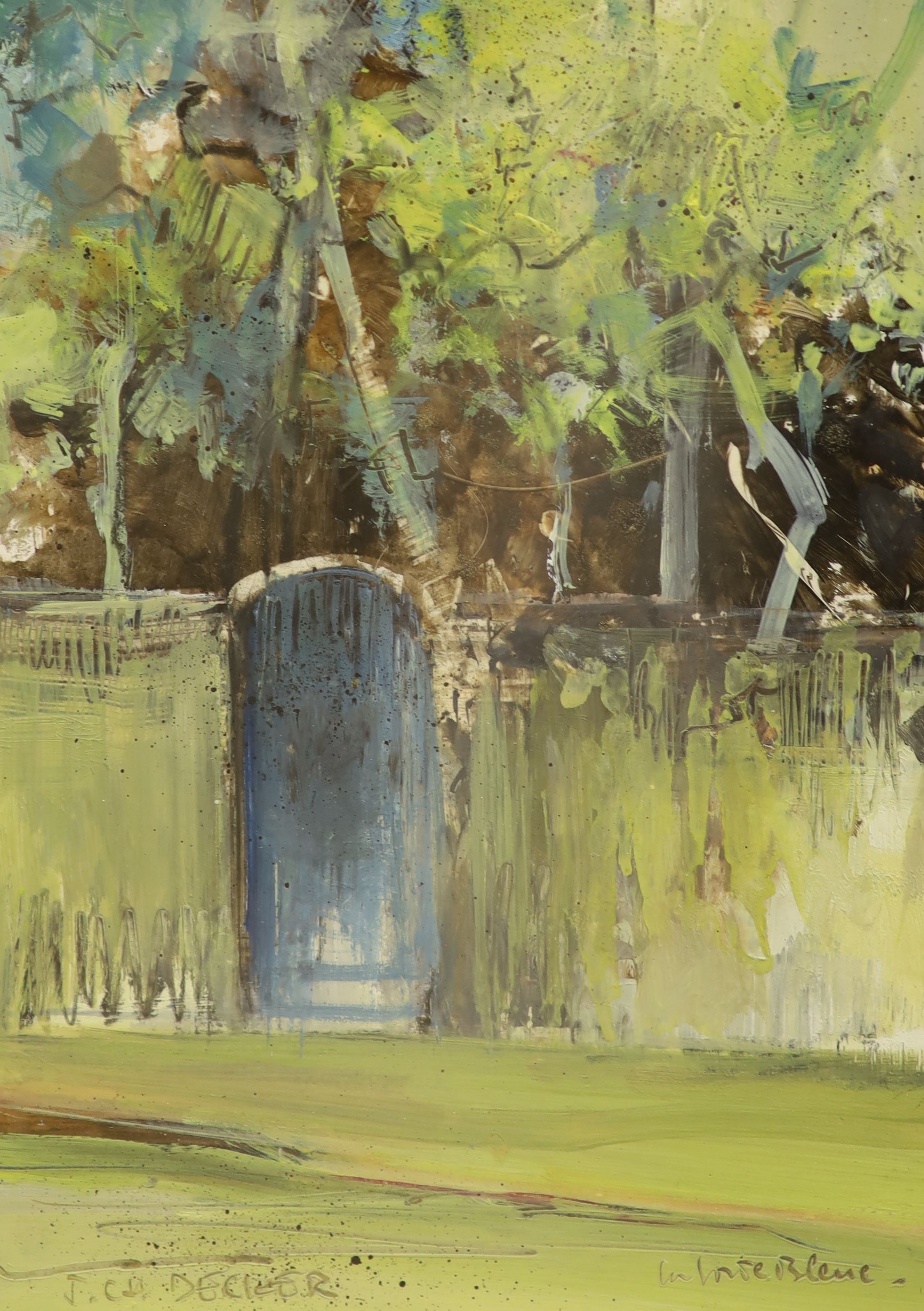 Jean C. Decker, three oils on card, In Pont Bleue, Poteau and Sardes, signed, 17.5 x 12.5cm